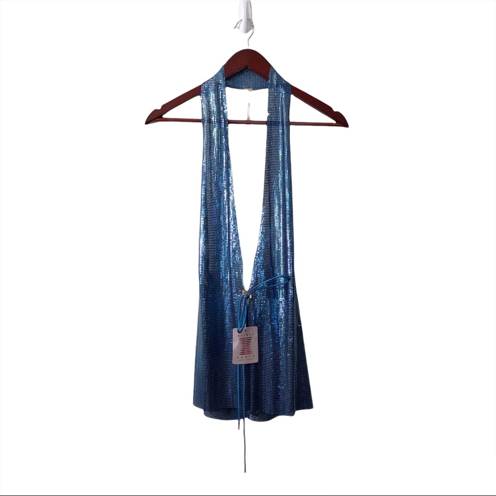 Savage X Fenty by Rihanna Blue Shiny Metallic Mesh Beaded Top - Picture 6 of 17